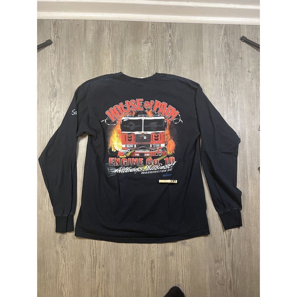 House Of Pain Firetruck Graphic Black Long Sleeve‎ Adult LG Trashed Distressed